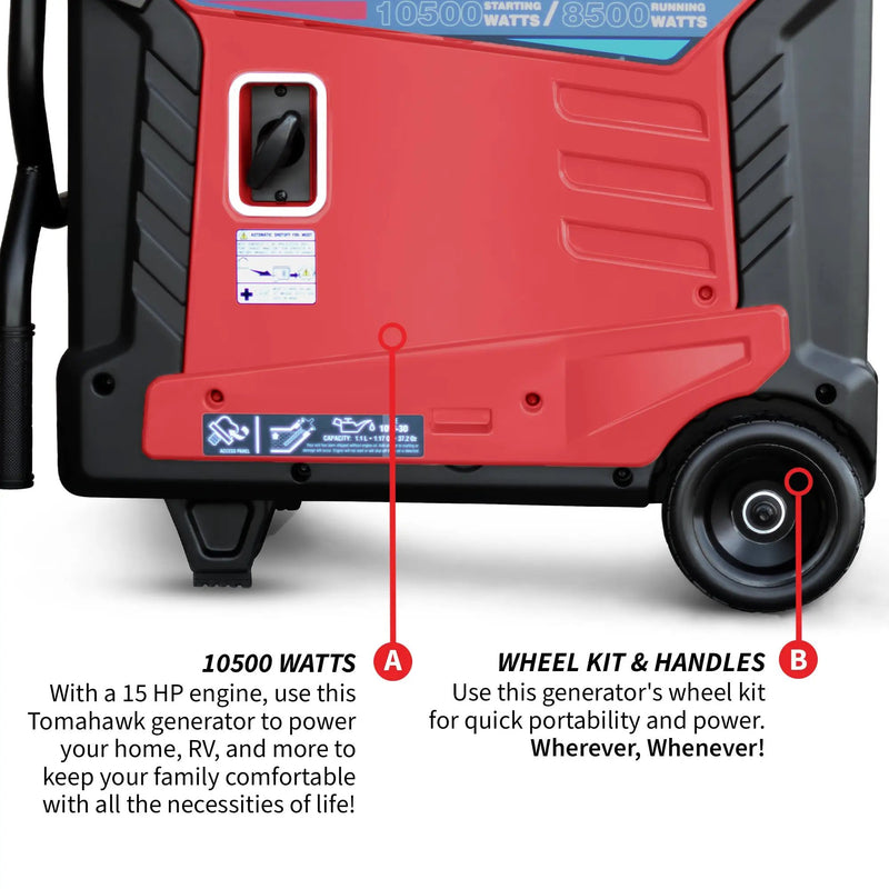10,500 Watt Inverter Generator Electric Start Super Quiet Portable Gas Power Professional Use by Tomahawk Power