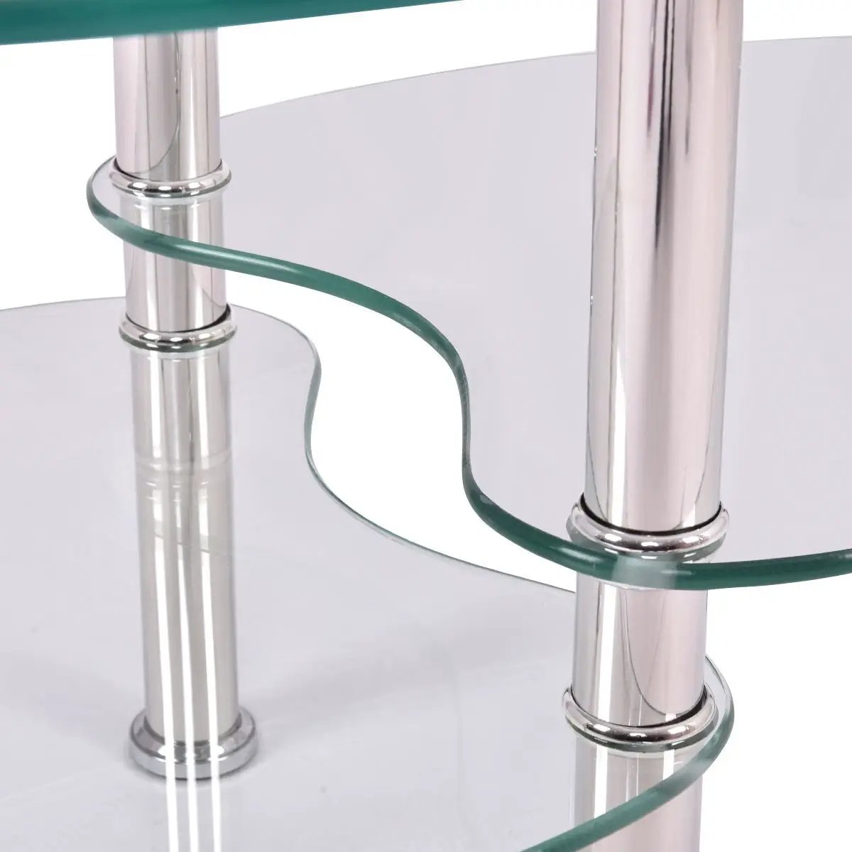 Modern Oval Tempered Glass Coffee Table with Bottom Shelf by HomePacific
