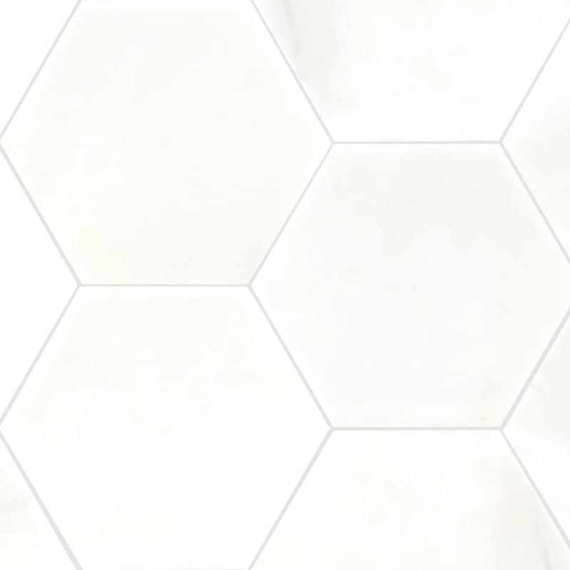Greecian White 8" Hexagon Polished Marble Mosaics close up