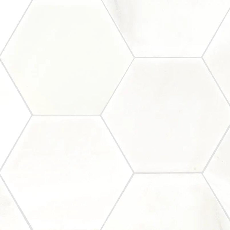 Greecian White 8" Hexagon Polished Marble Mosaics close up