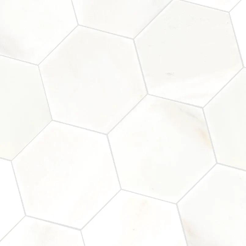 Greecian White 8" Hexagon Polished Marble Mosaics angled view