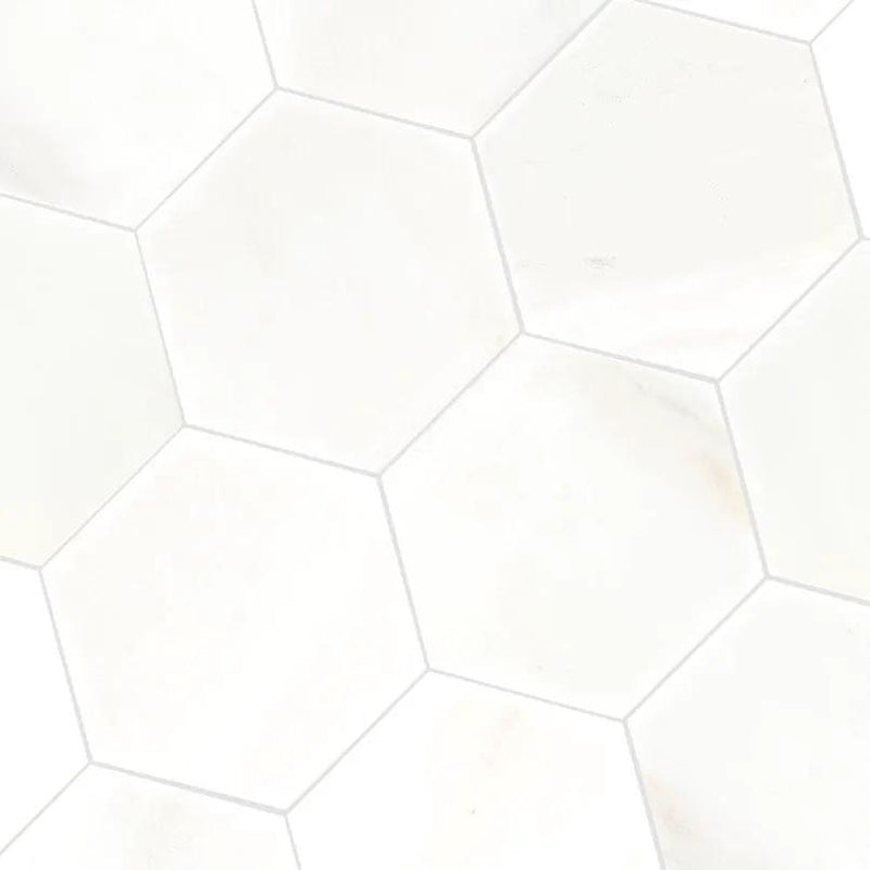 Greecian White 8" Hexagon Polished Marble Mosaics angled view