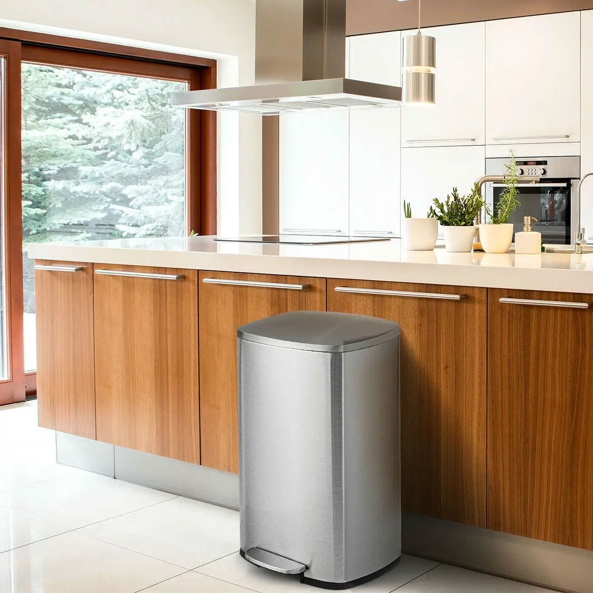 13-Gallon Modern Stainless Steel Kitchen Trash Can with Foot Step Pedal Design by HomePacific