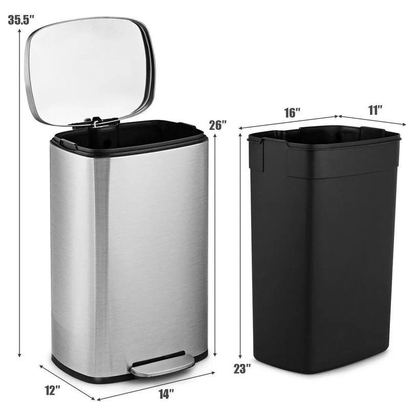13-Gallon Modern Stainless Steel Kitchen Trash Can with Foot Step Pedal Design by HomePacific