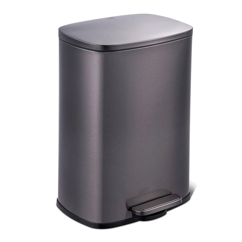 13 Gallon Black Stainless Steel Kitchen Trash Can with Step Open Lid by HomePacific