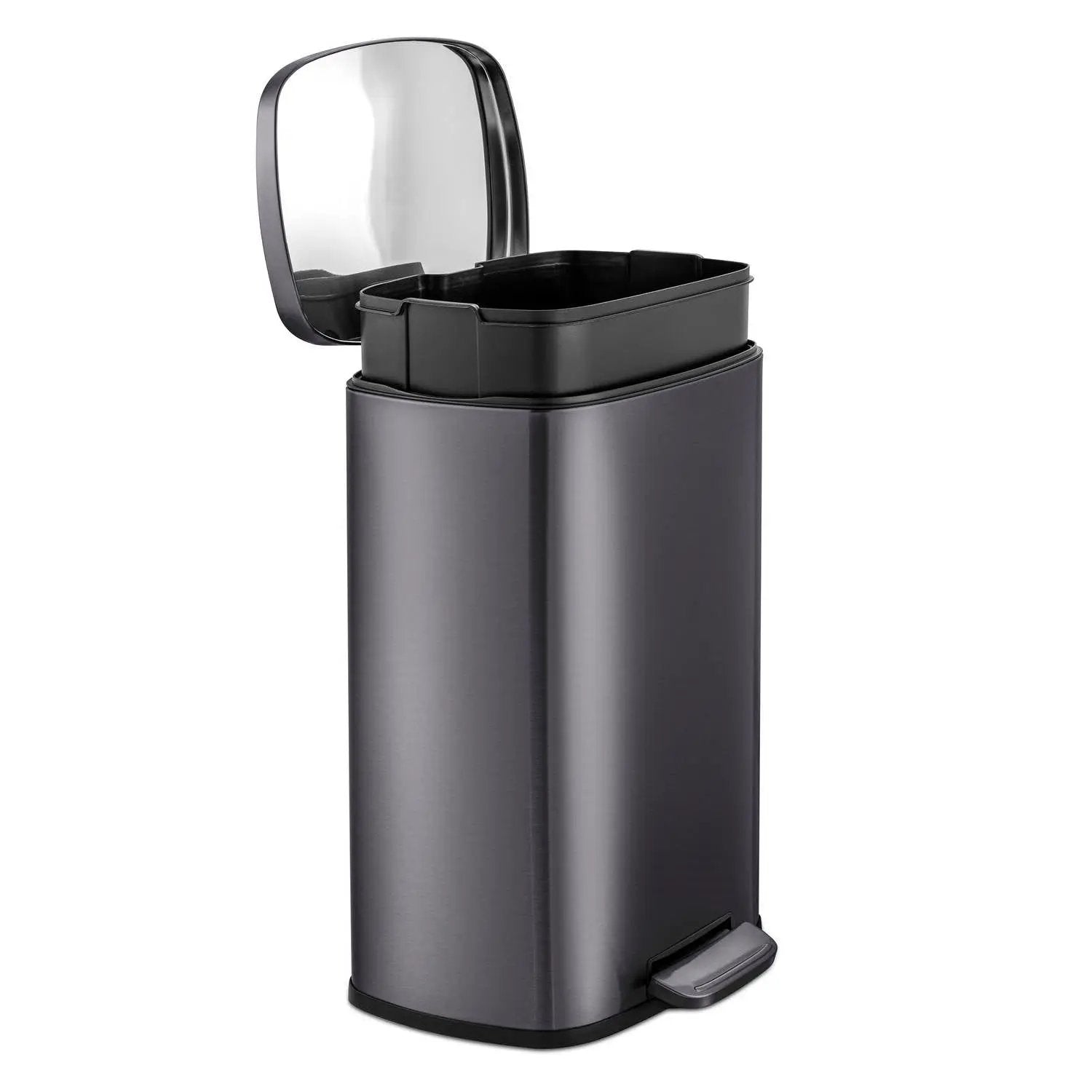 13 Gallon Black Stainless Steel Kitchen Trash Can with Step Open Lid by HomePacific