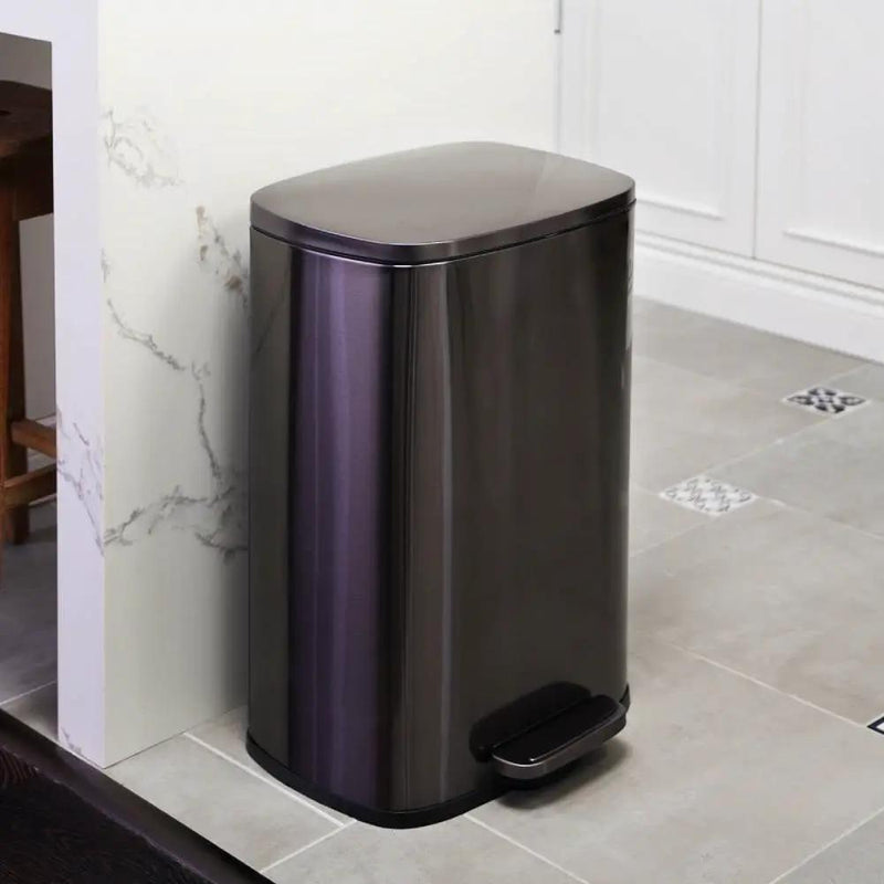 13 Gallon Black Stainless Steel Kitchen Trash Can with Step Open Lid by HomePacific