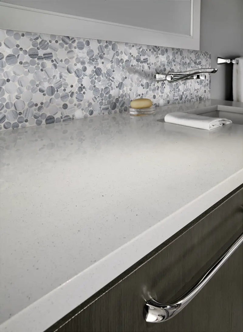 Alaska Gray Pebble Polished 10mm Pattern Marble Mosaics in a finished room