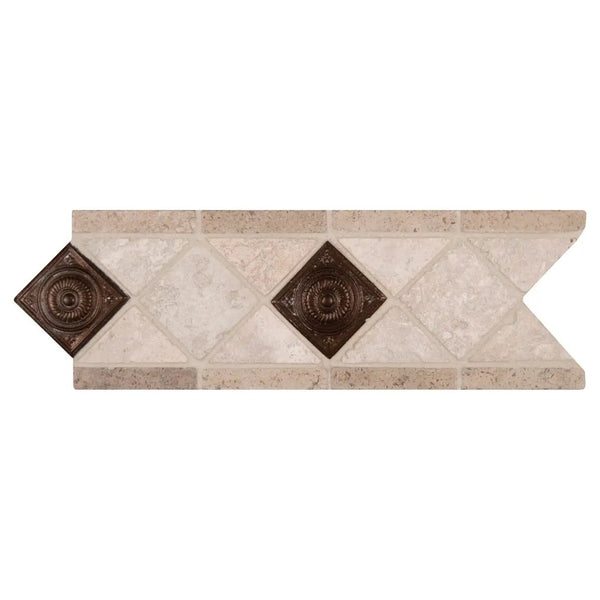 Noce Chiaro Cop Scudo 4x12 Listel Tumbled Metal Mosaics