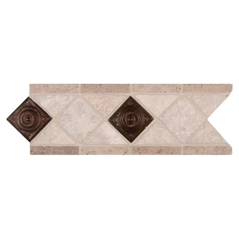 Noce Chiaro Cop Scudo 4x12 Listel Tumbled Metal Mosaics close up