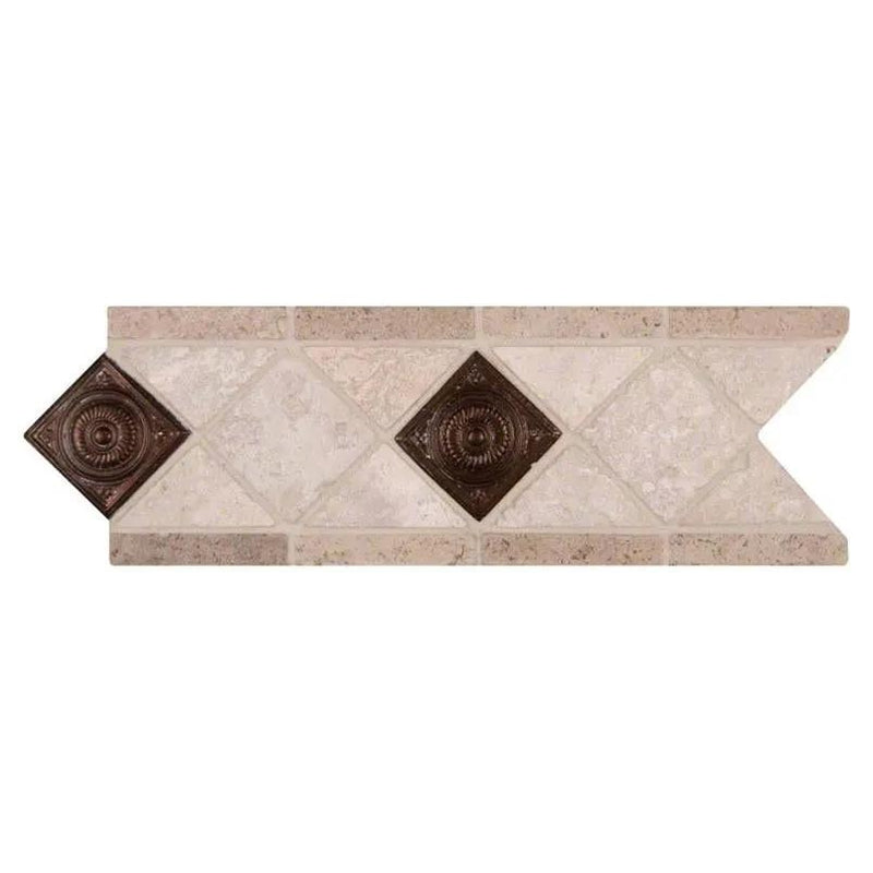 Noce Chiaro Cop Scudo 4x12 Listel Tumbled Metal Mosaics close up