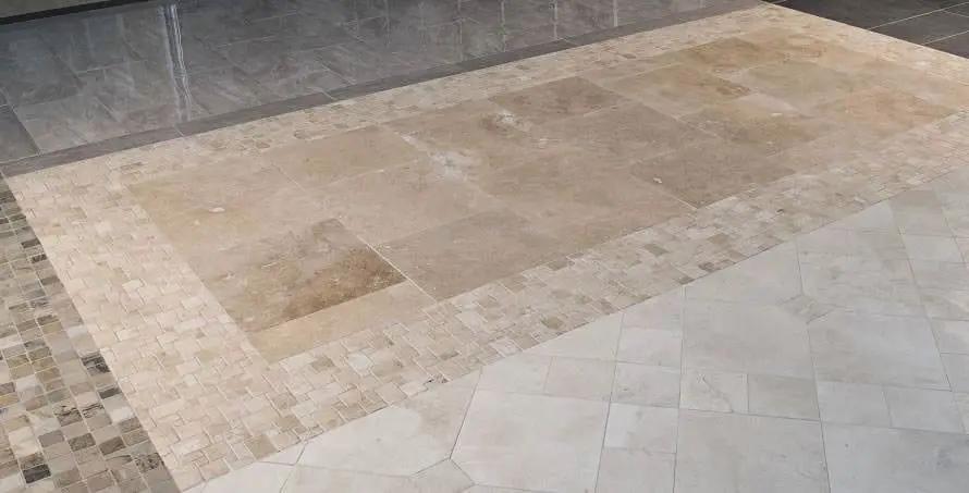 Tuscany Classic Honed Travertine Mosaics 0.82x1.87 in a finished room