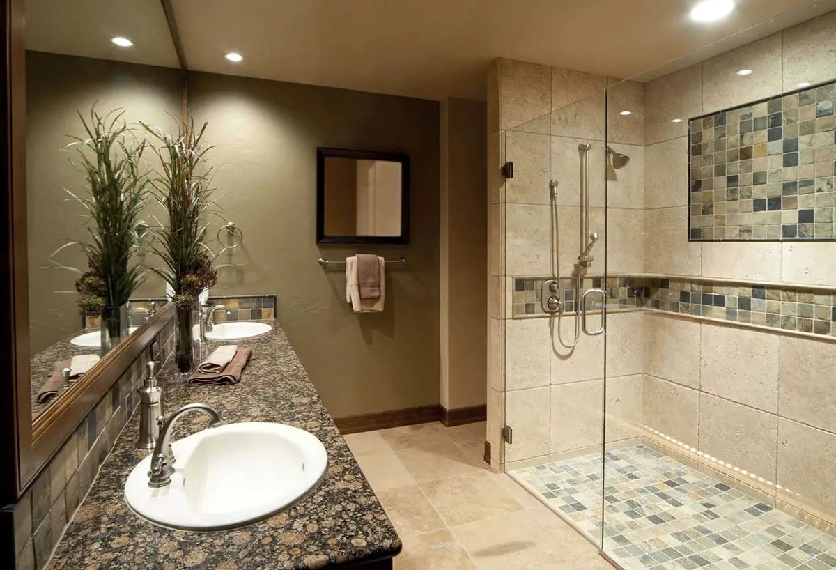 Tuscany Classic Honed Travertine Mosaics 0.82x1.87 in a finished room
