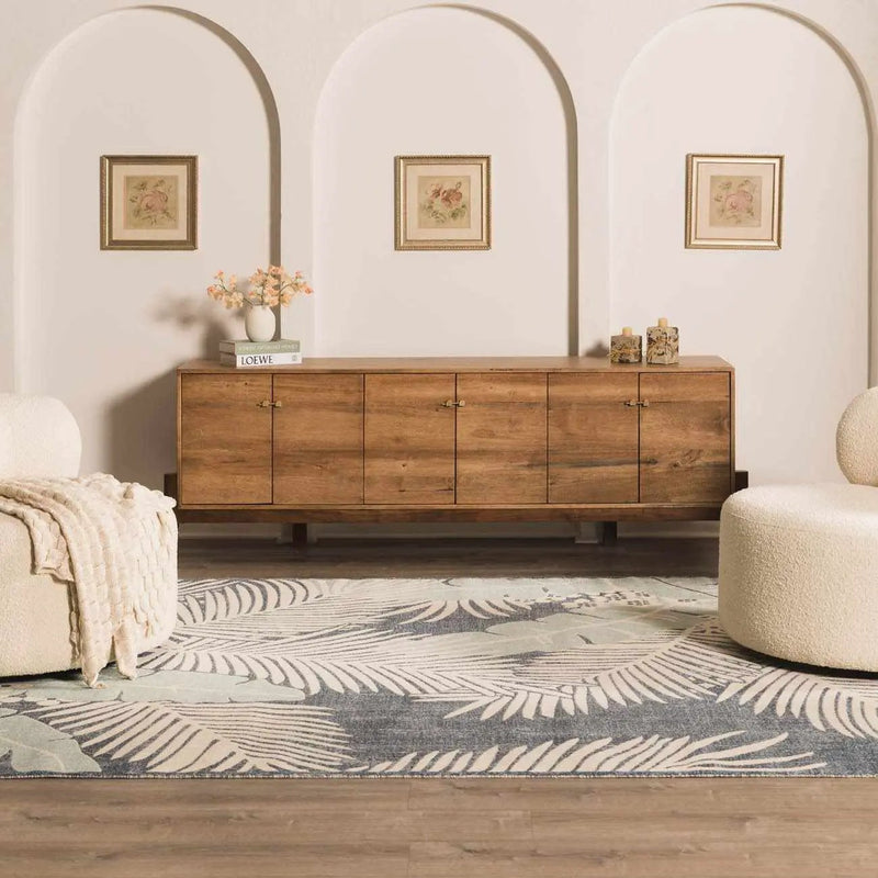 Thebarton Coastal Blue Palm Outdoor Area Rug by Boutique Rugs