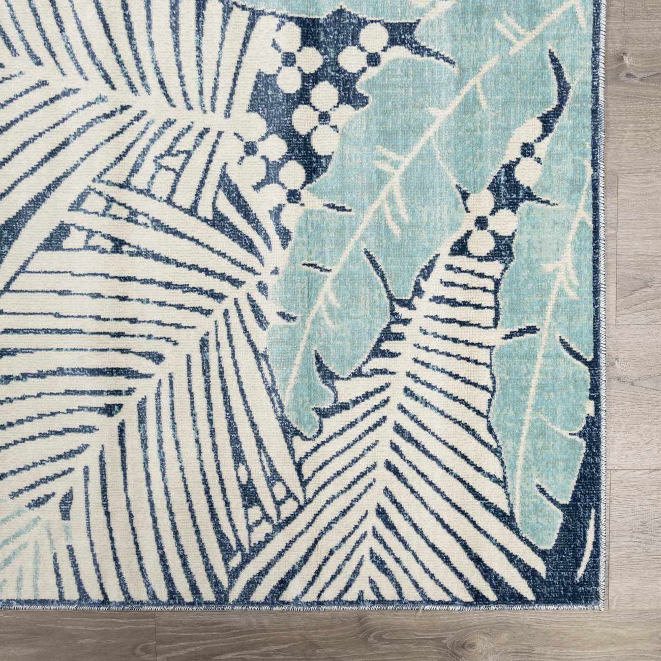 Thebarton Coastal Blue Palm Outdoor Area Rug by Boutique Rugs