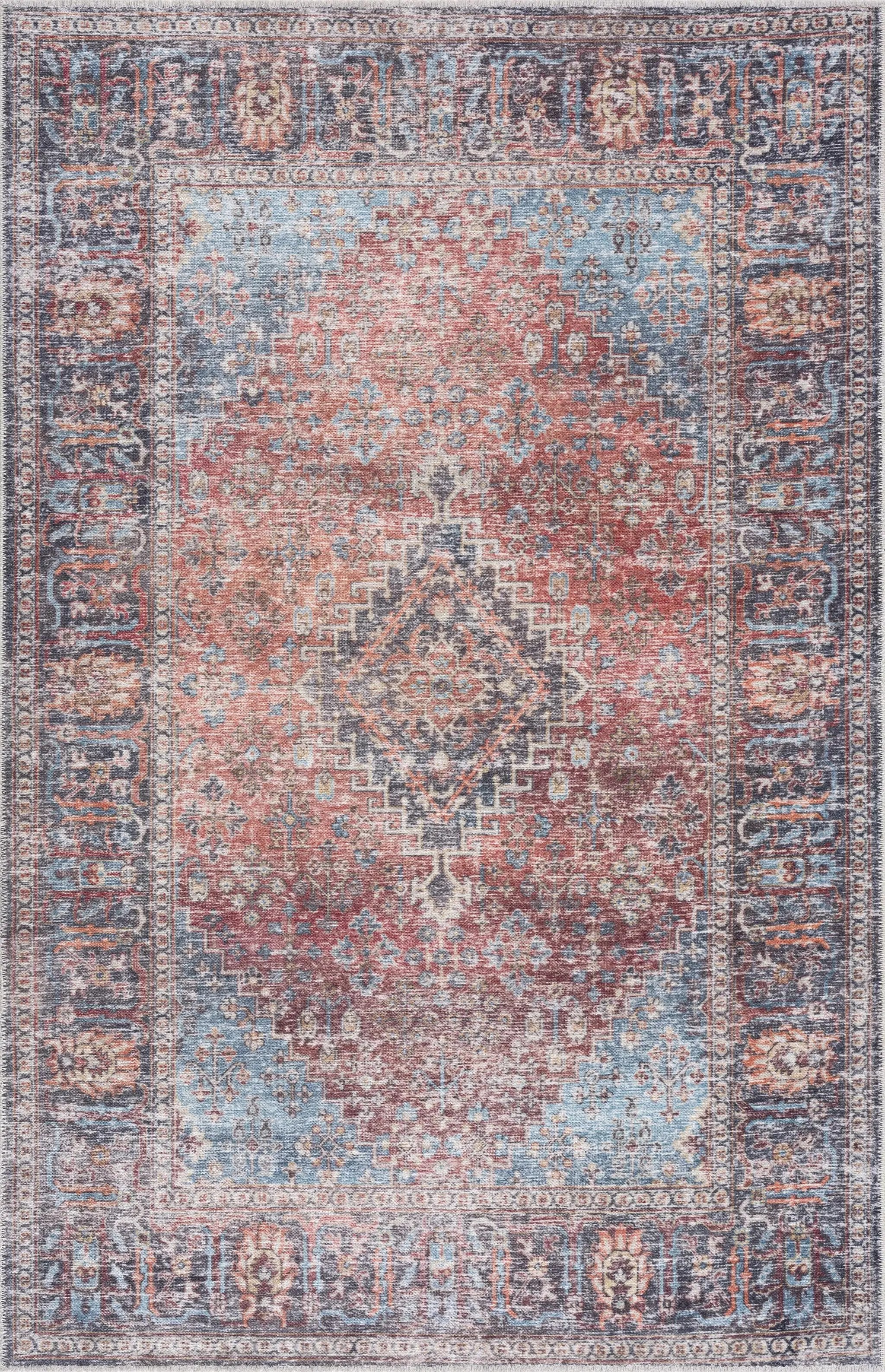 Blue Burgundy Holi-2302 Washable Area Rug by Hauteloom