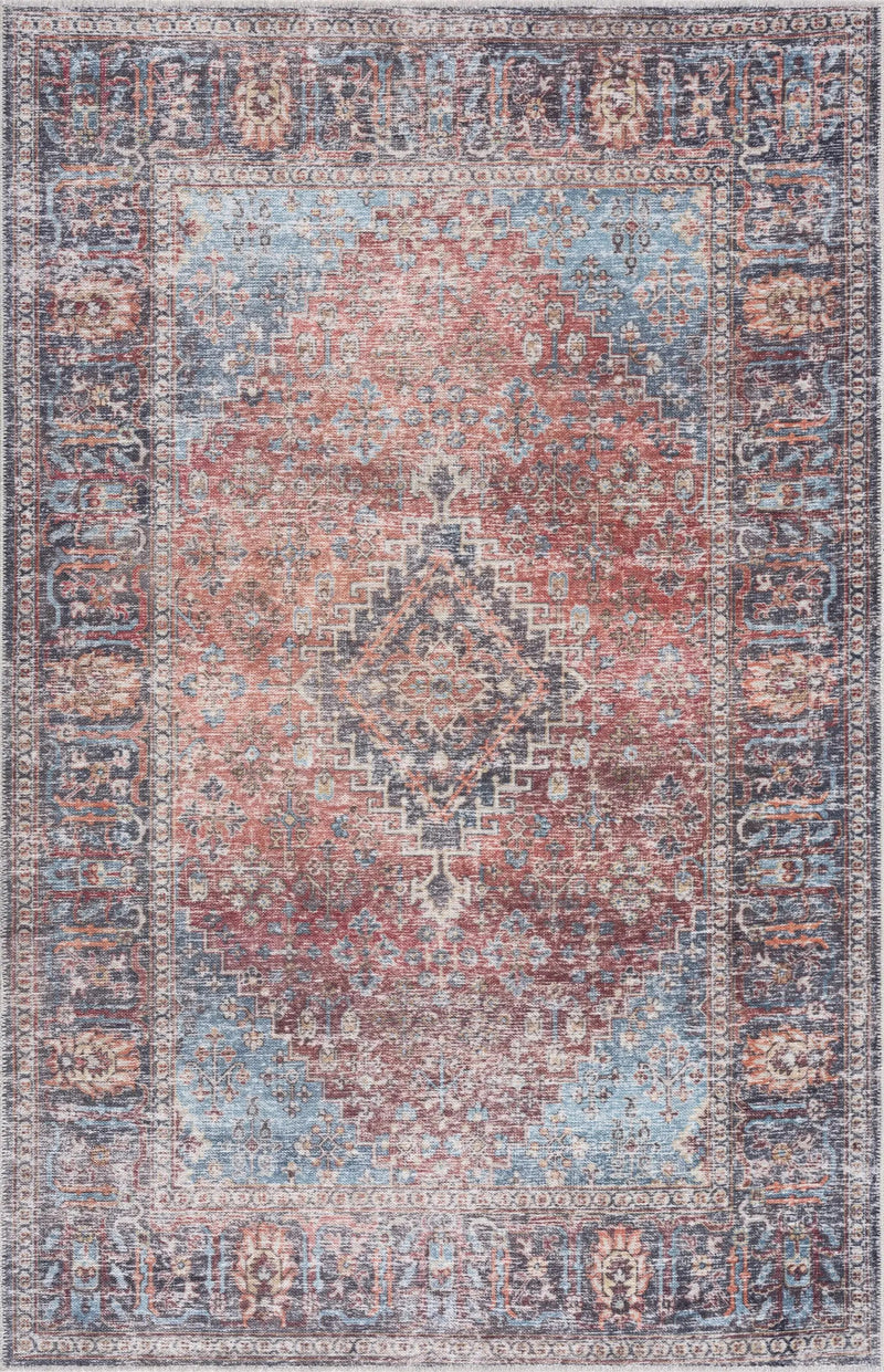 Blue Burgundy Holi-2302 Washable Area Rug by Hauteloom