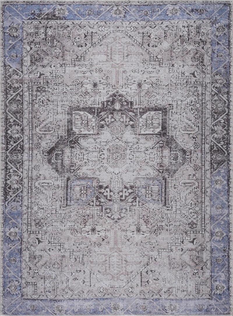 Rosman Blue&Beige Washable Area Rug by Hauteloom