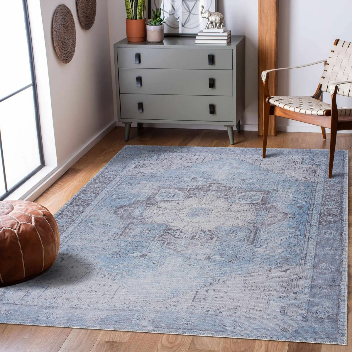 Aqua Rosman Washable Area Rug by Hauteloom