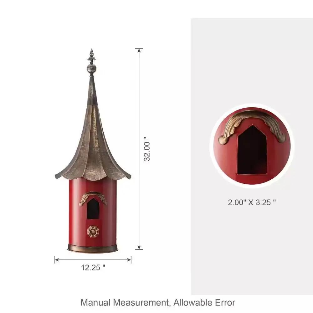 Red Metal Birdhouse with Copper Bronze Finish Gramophone Roof by HomePacific