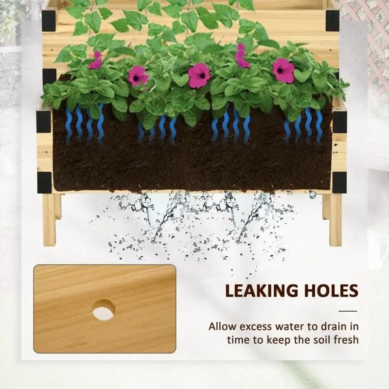 2 Tier Self Draining Natural Wood Raised Garden Bed Planter Box with Trellis by HomePacific