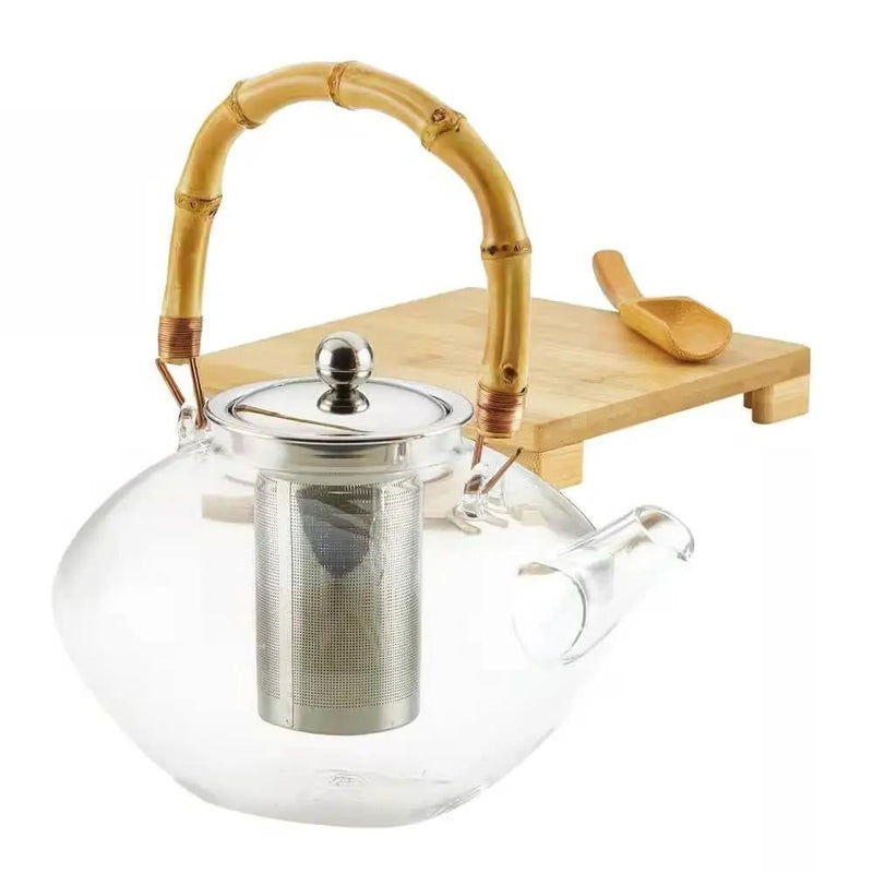 1 Quart Glass Teapot Kettle with Stainless Steel Tea Infuser and Bamboo Handle by HomePacific