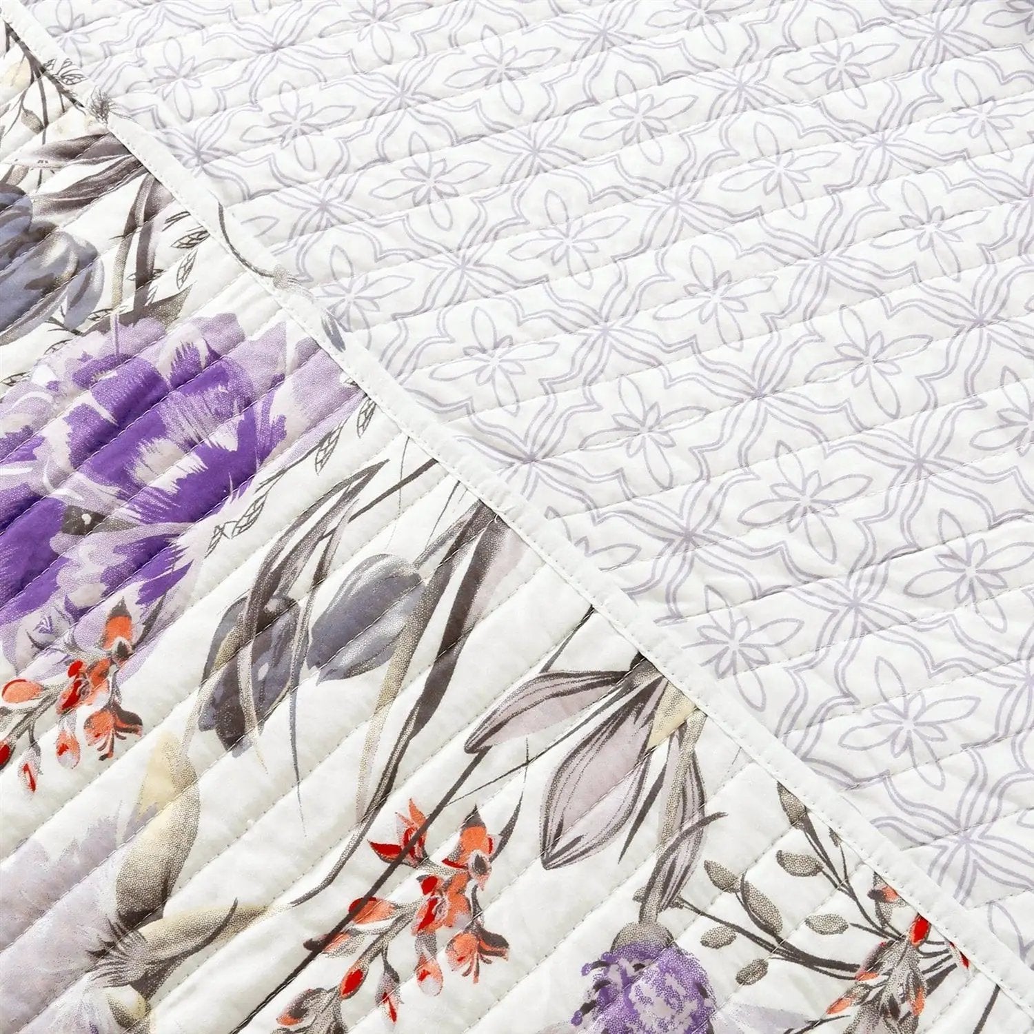 King Size Lightweight Purple Grey White Floral Quilt Set by HomePacific