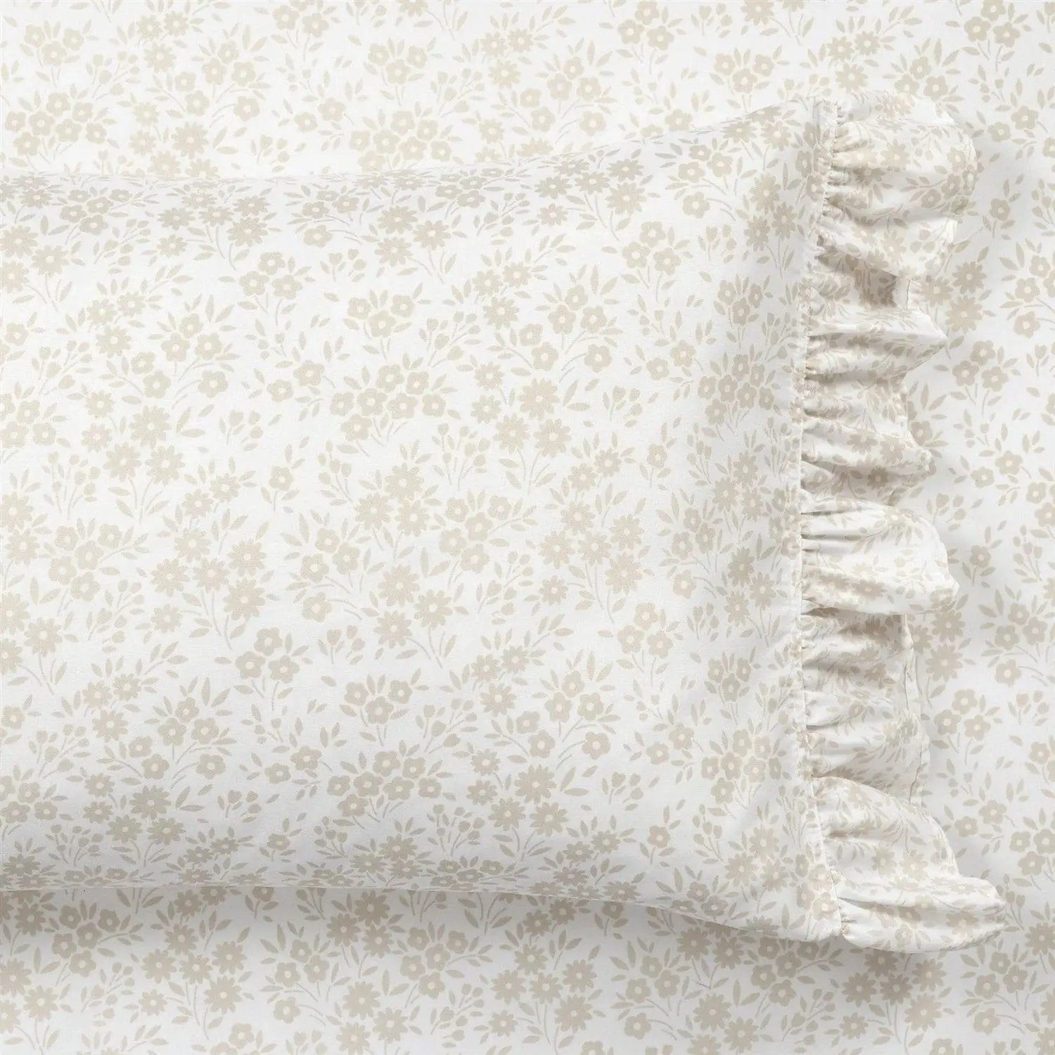 King Size Tan White Floral Ruffle Polyester 6 Piece Sheet Set by HomePacific