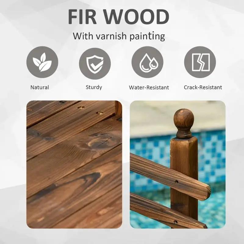 7.5 Ft Wooden Garden Bridge with Hand Rails in Carbonized Wood Finish by HomePacific