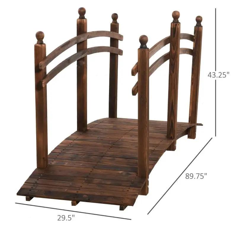 7.5 Ft Wooden Garden Bridge with Hand Rails in Carbonized Wood Finish by HomePacific