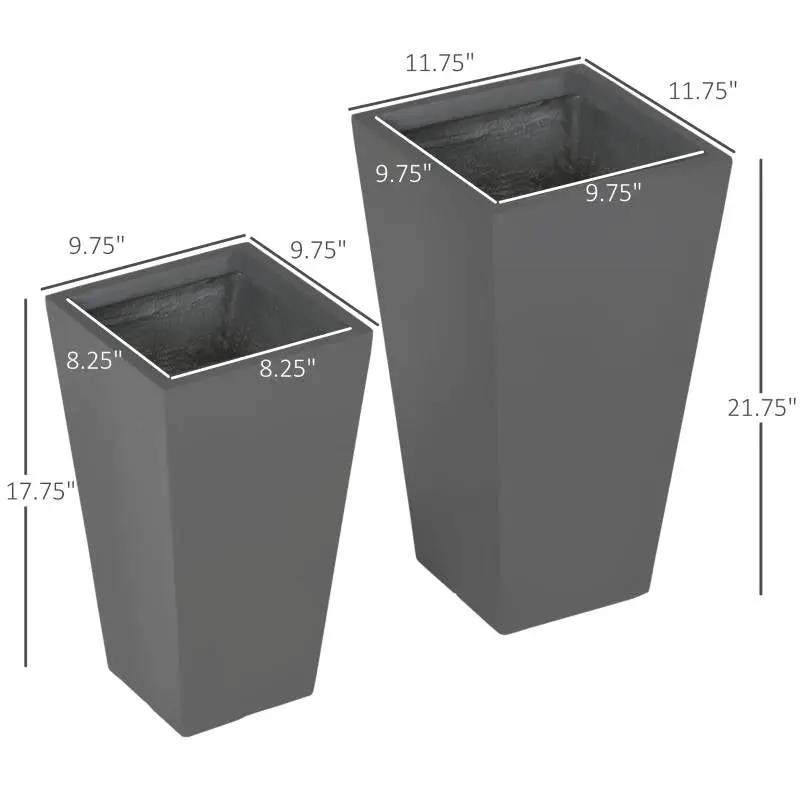 Set of 2 Modern Lightweight Outdoor Flower Pot Planters in Grey 22-in and 18-in by HomePacific