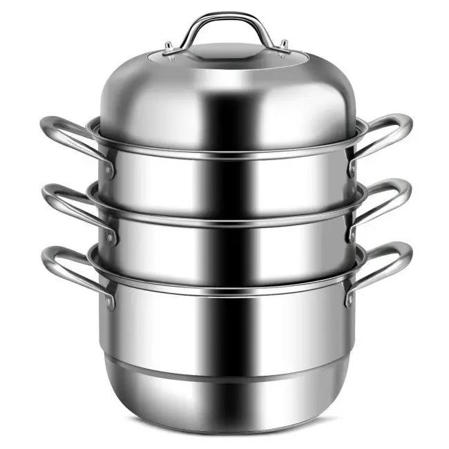 3 Tier Large Stainless Steel Steamer Cookware Set by HomePacific