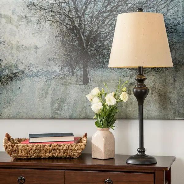 3-Piece Floor Lamp and Table Desk Lamp Set in Black with Light Gold Drum Shades by HomePacific