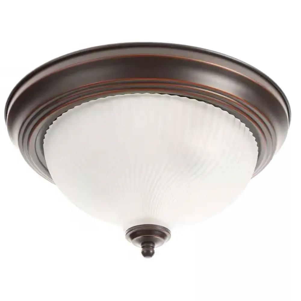 Round 11-inch Bronze Finish Ceiling Light with Frosted Glass Shade - Flush Mount by HomePacific