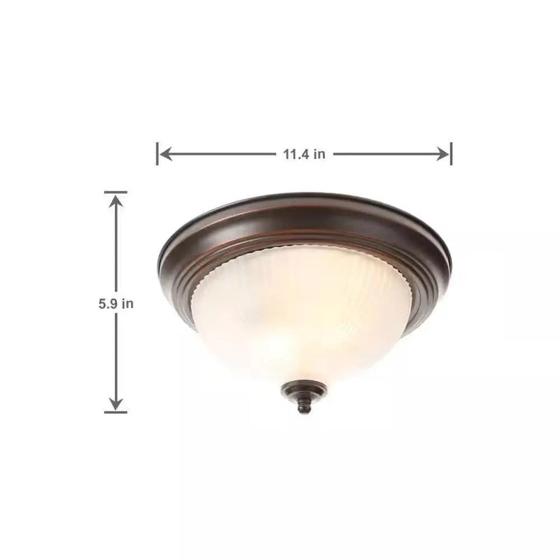 Round 11-inch Bronze Finish Ceiling Light with Frosted Glass Shade - Flush Mount by HomePacific