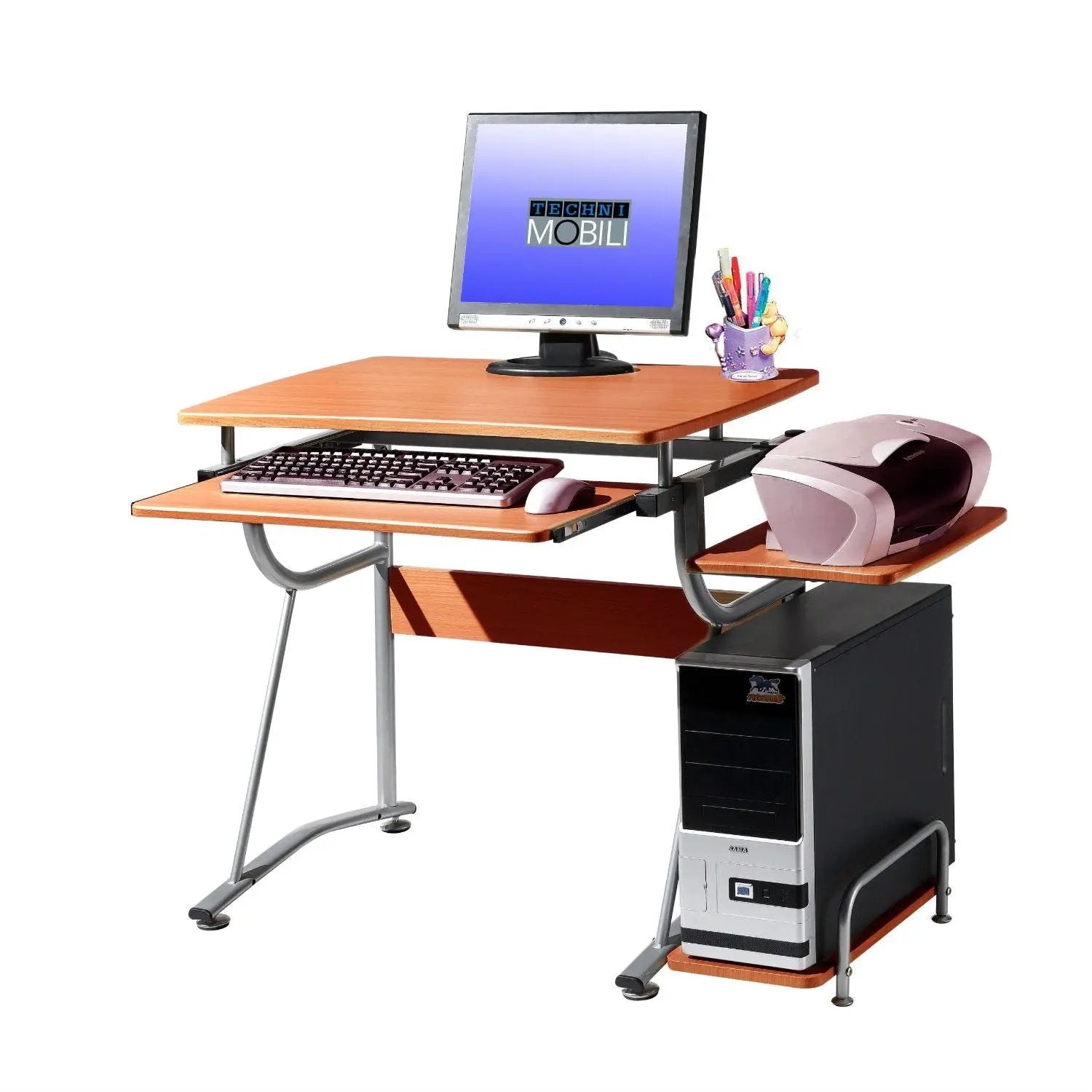 Compact Contemporary Computer Desk in Light Cherry Finish by HomePacific