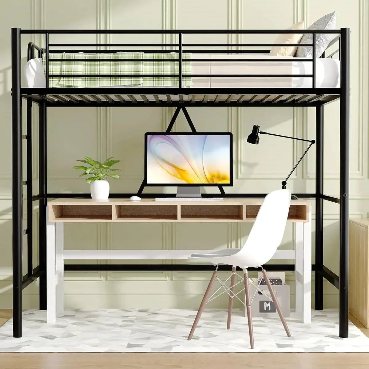 Twin size Black Metal Loft Bed Frame with Ladder - Space Saving Design by HomePacific