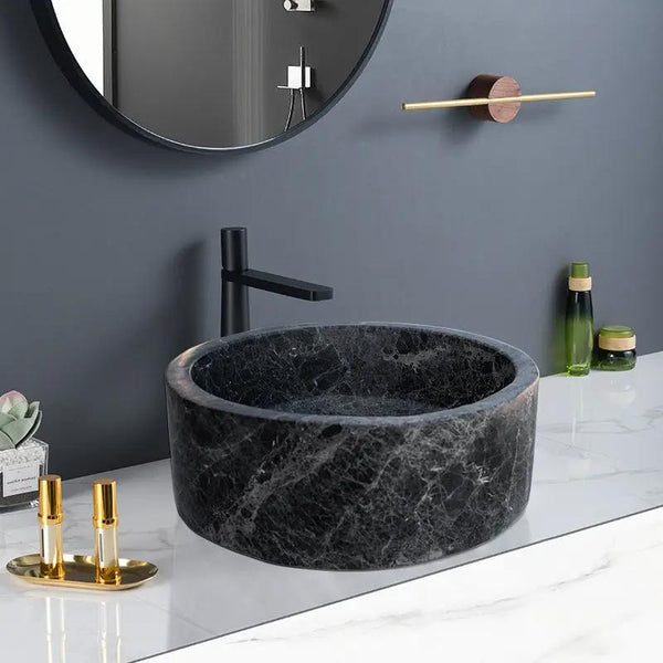Black Marble Vessel Sink - Polished Round 16.5 Inch Diameter