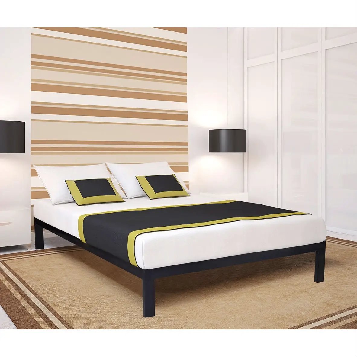 Twin size Modern Black Metal Platform Bed Frame with Wood Slats by HomePacific
