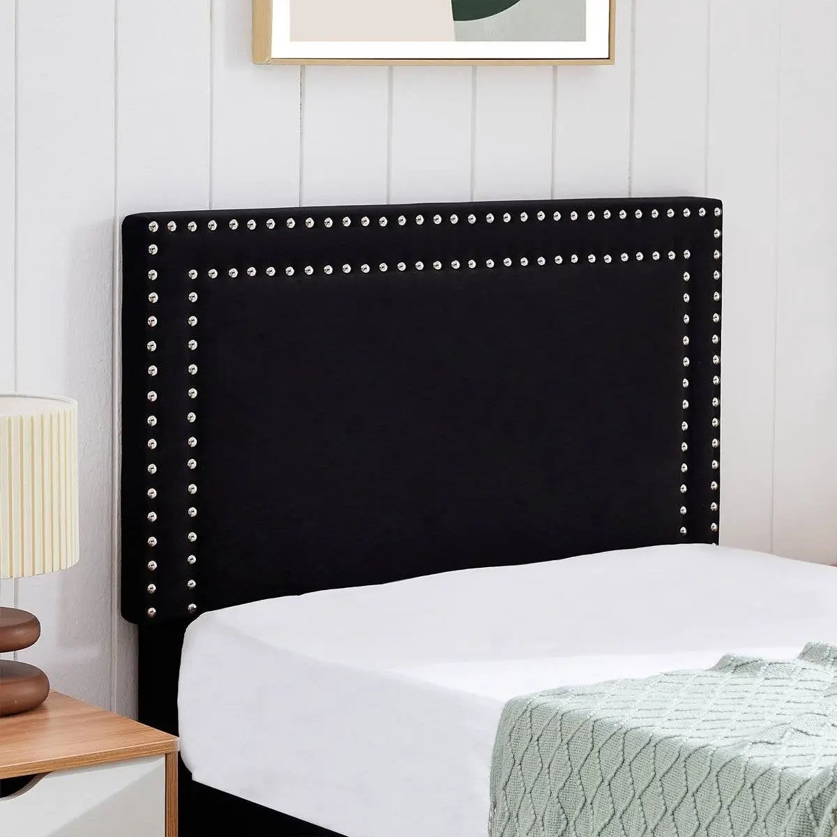 Set of 2 - Twin Dorm Style Black Tufted Upholstered Platform Bed with Headboard by HomePacific