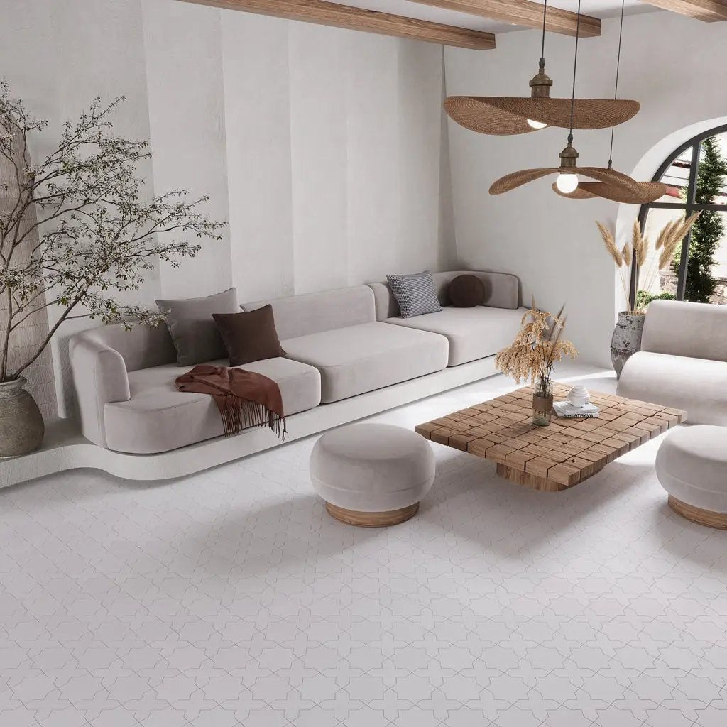 Pure White 7x7 Matte Star Porcelain Tile (34 pack, 5.31 sq ft/case) by Apollo Tile