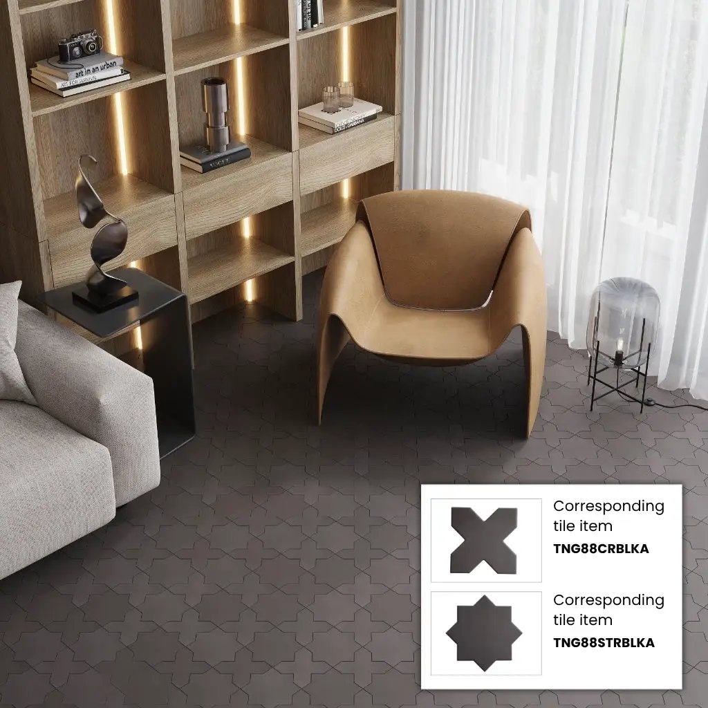 Graphite Black 5x5 Matte Cross Porcelain Tile (34 pack, 5.31 sq ft/case) by Apollo Tile