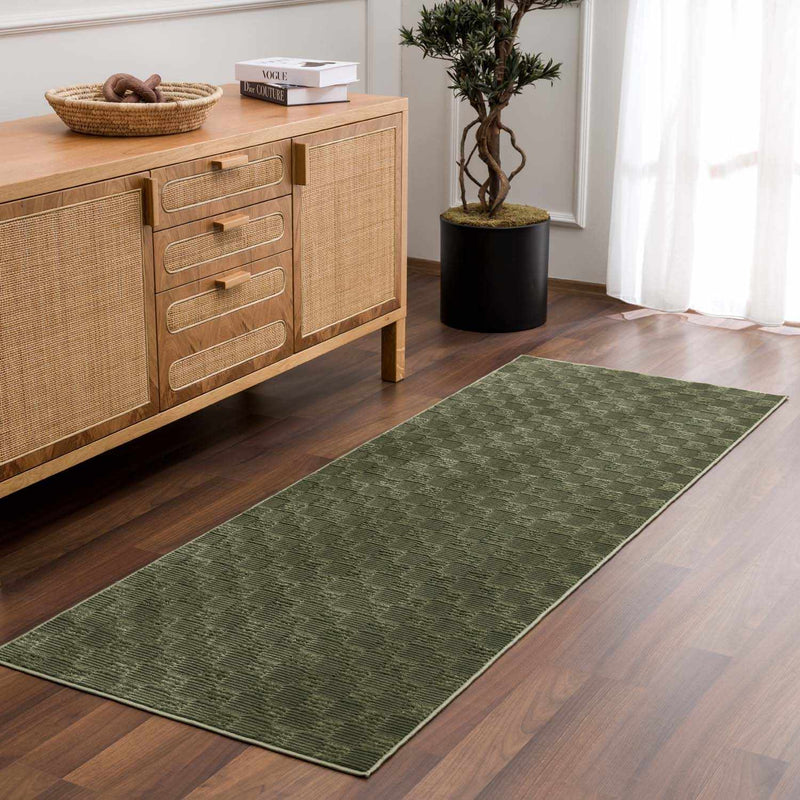 Truls 3D Checkered Washable Rug - Green by Boutique Rugs