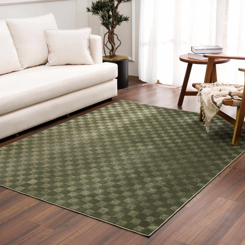 Truls 3D Checkered Washable Rug - Green by Boutique Rugs