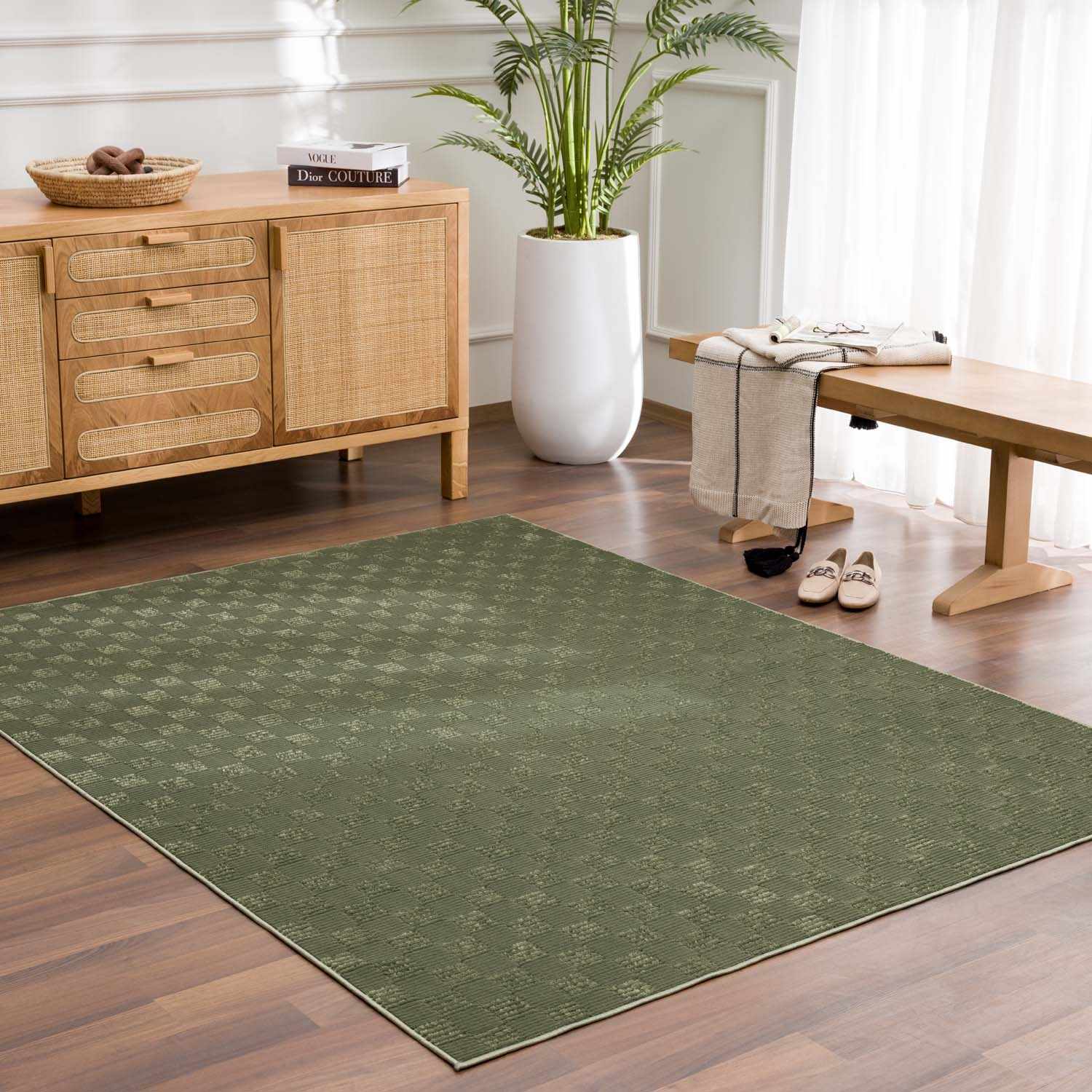 Truls 3D Checkered Washable Rug - Green by Boutique Rugs