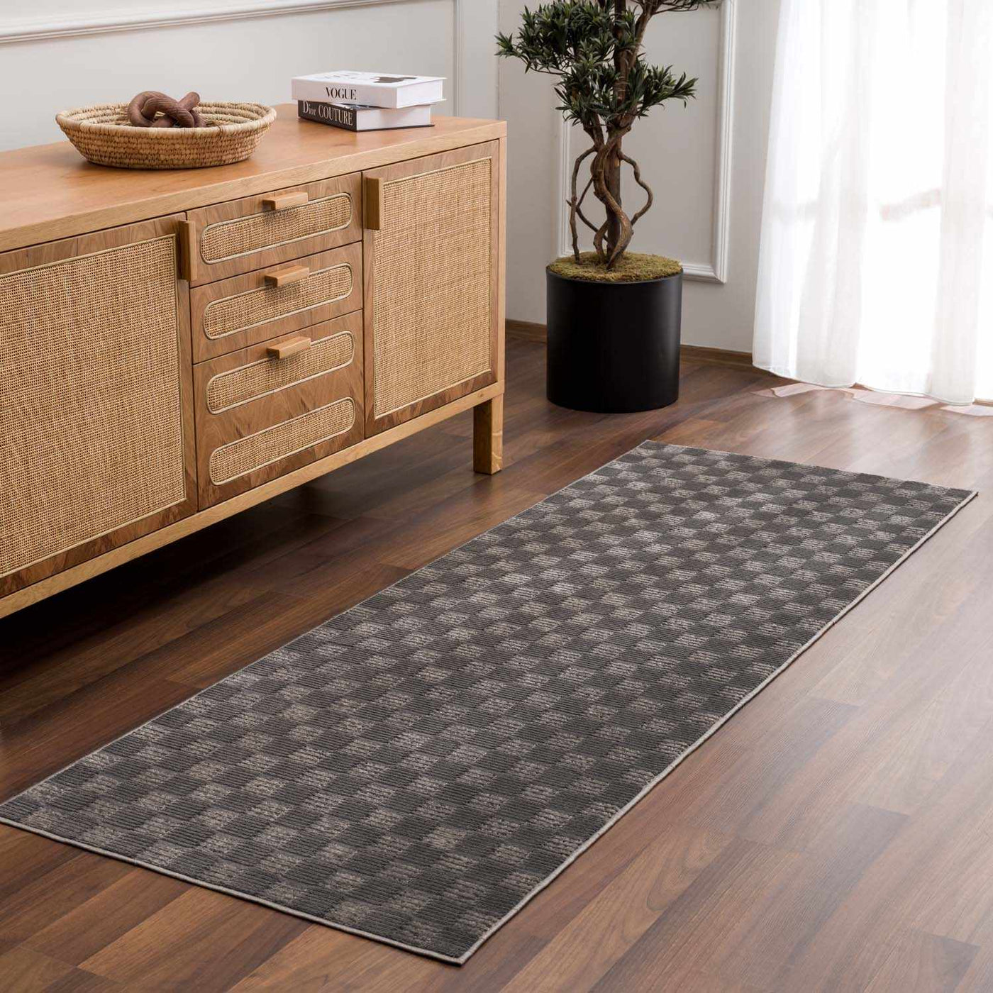 Truls 3D Checkered Washable Rug - Black by Boutique Rugs