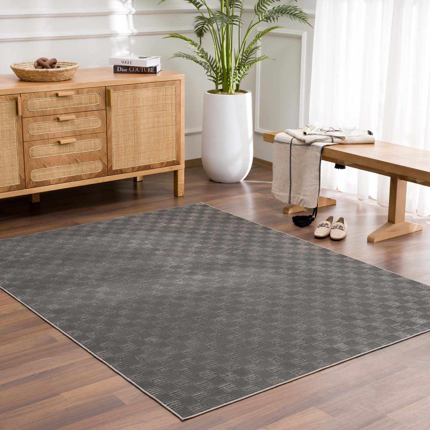 Truls 3D Checkered Washable Rug - Black by Boutique Rugs