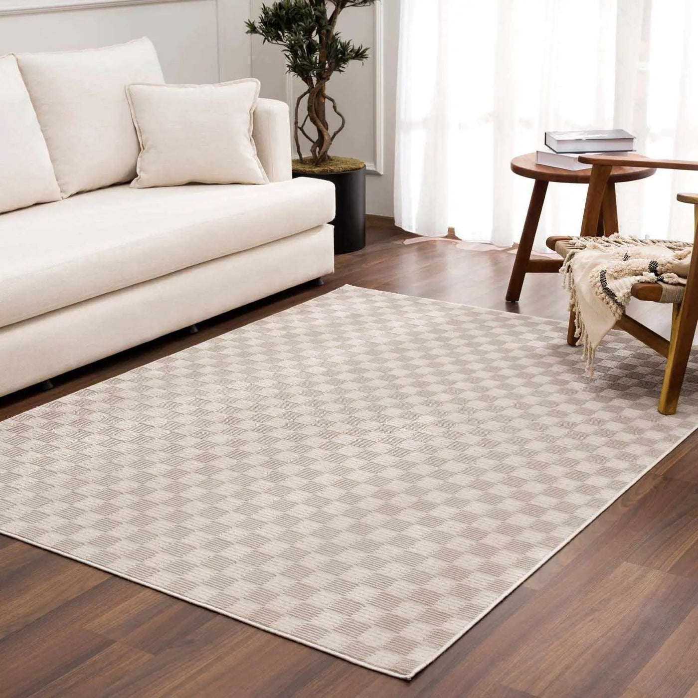 Truls 3D Checkered Washable Rug - Biscotti by Boutique Rugs