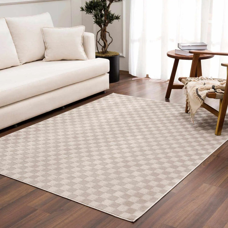 Truls 3D Checkered Washable Rug - Biscotti by Boutique Rugs