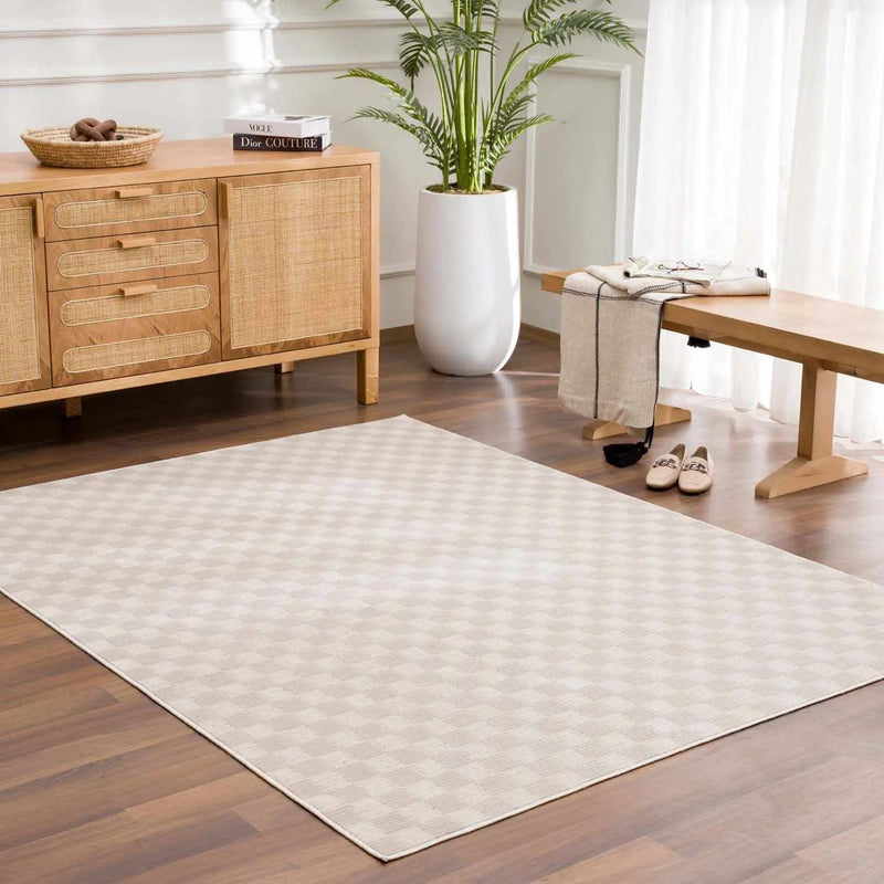 Truls 3D Checkered Washable Rug - Biscotti by Boutique Rugs